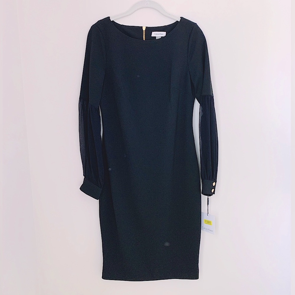 Calvin Klein Sheer Sleeve Sheath Dress